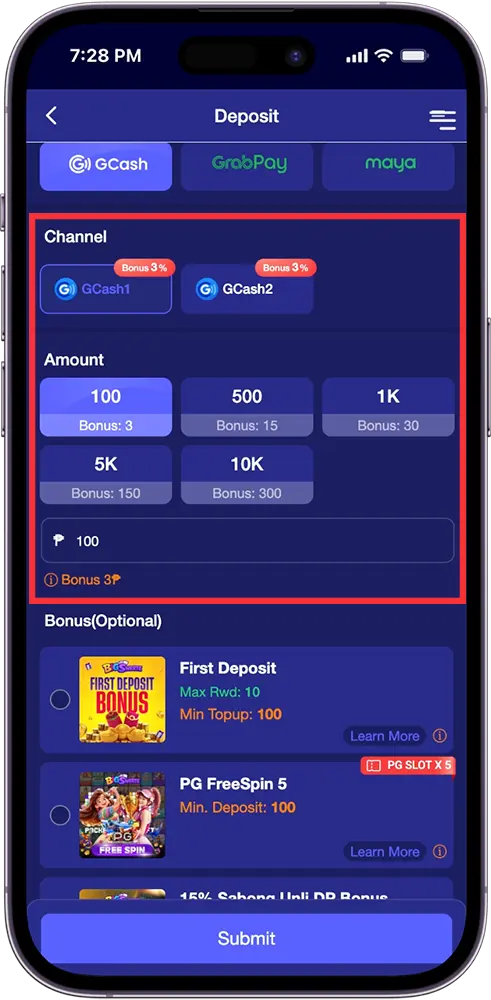 Big Swerte GCash Deposit Channel Selection Process