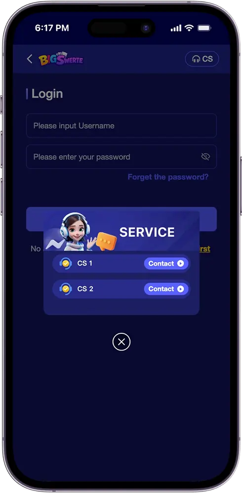 Live Chat Support Window For Big Swerte Password Reset Requests